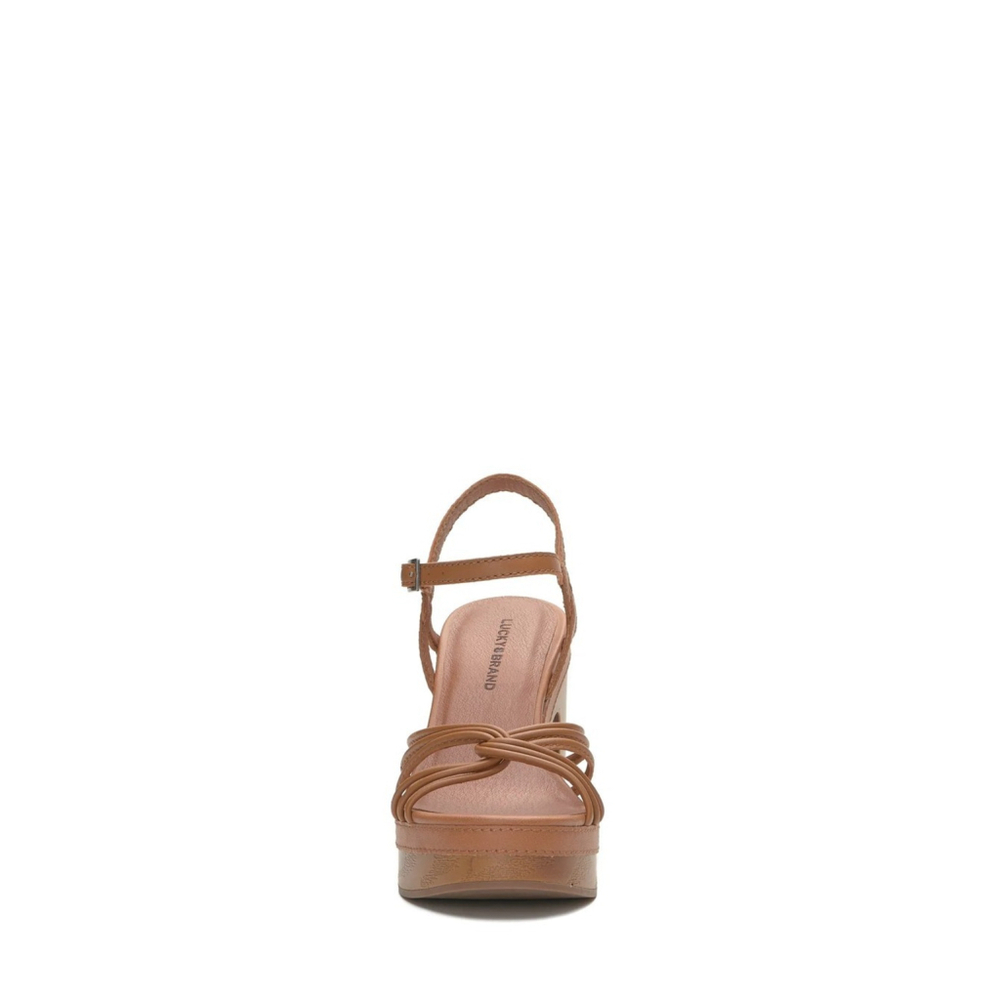 Lucky Brand Cognac Brown Retro Chic Classic Wooden Platform Sandals SZ 9.5 M - Picture 7 of 16